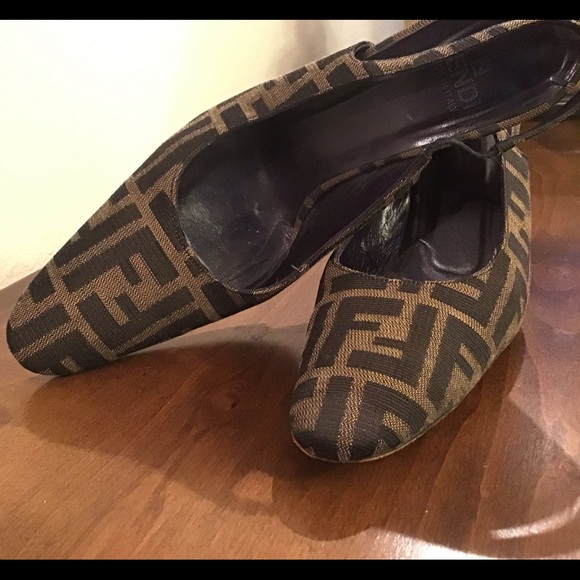 Authentic Fendi Canvas Wedge Slingback Heels - Picture 5 of 10